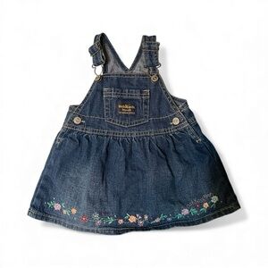 OshKosh B'gosh y2k Vintage Denim Skirtall Jumper Dress with Floral Details 9M